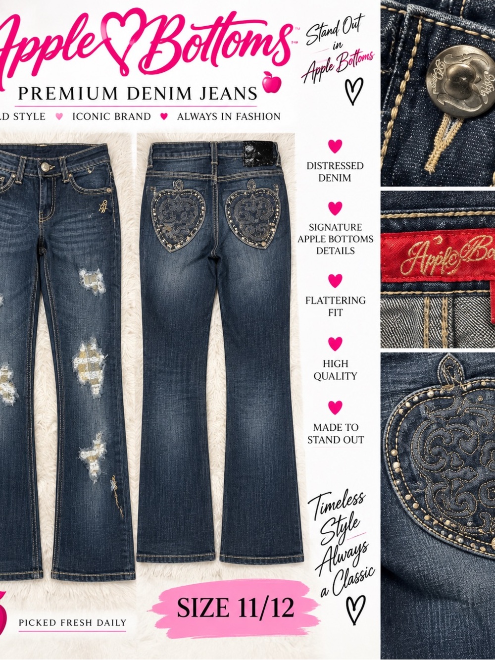 Apple Bottoms Women's Distressed Dark Blue Denim Jeans
